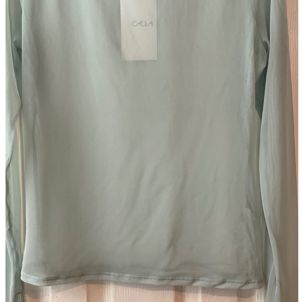 Calia Draped Funnel Long Sleeve Women's XL Smoked Turquoise Sheer Mesh Thumbhole - Picture 8 of 13